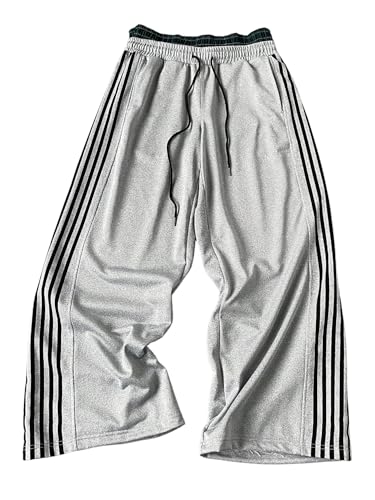 GORGLITTER Men's Double Waisted Sweatpants Vintage Y2k Baggy Pants Streetwear Wide Leg Sweatpants with Pockets