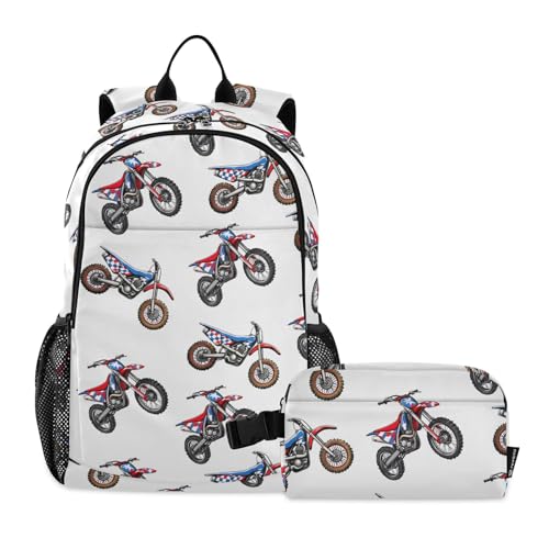 ALAZA Mountain Bike White Kids Backpack & Lunch Box Bag set for Girls Boys Bookbags School Bags Travel Toddler Lightweight