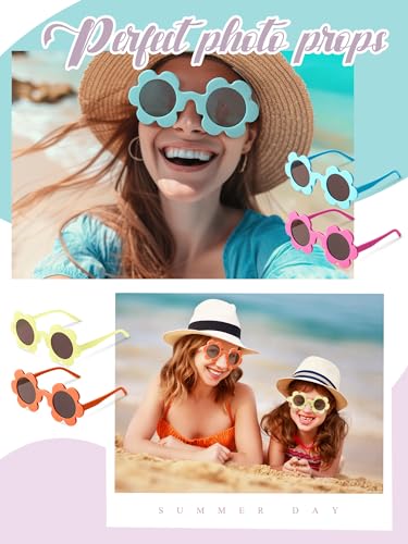 Image of Kanayu Summer Flower Sunglasses for Women 5.71 Inch Round UV Protection Adults Daisy Sunglasses Decor for Beach Party Gift