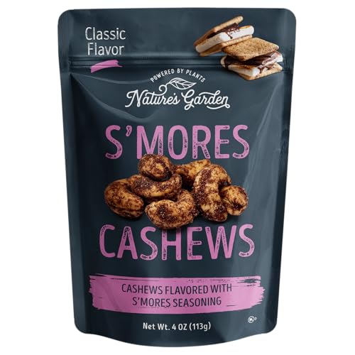 Nature’s Garden Smores Cashews, 4 oz (Pack of 6) – Chocolate Covered Cashews, Seasoned Roasted Cashews, Crunchy Snacks, Flavored Nuts Snack Pack, Gluten Free Cashews, Healthy Snacks for Adults