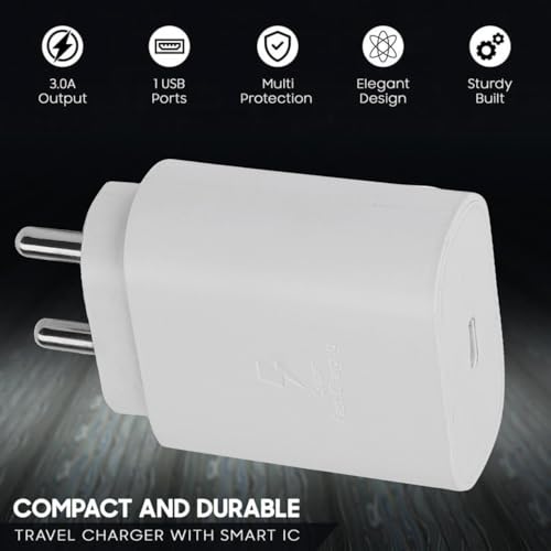 Image of Umake 25W USB-C PD Fast Charger Adapter, Super Fast Type-C, Compatible with Samsung Galaxy S25 /S24 /S23, A55 /A54, M55 /M35, F54 /F34, Pixel, OnePlus - BIS Certified