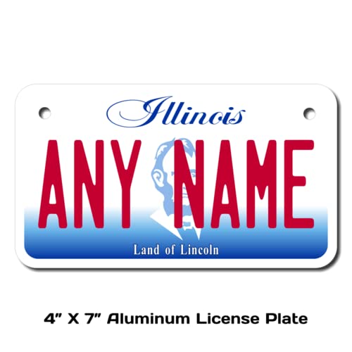 TEAMLOGO Personalized Illinois License Plate - Sizes for Kid's Bikes, Cars, Trucks, Cart, Key Rings Version 2 (4 X 7 Aluminum License Plate)