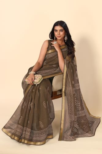 Image of MIRCHI FASHION Kota Doria Cotton Saree with Blouse Piece | Paisley Block Printed Saree for Women | Traditional Ethnic Daily Wear Summer Saree