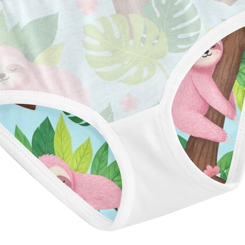 Cute Pink Sloths Green Leaves Toddler Cotton Underwear, Girls Underwear Cotton, 2T–8 Years4