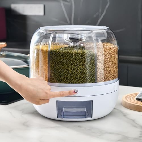 NISHIV 6-Grid 360°Rotation Cereal Dry Food Rice Grain Storage Dispenser Dry Food Storage Box 360° Rotating Grain Container for Home, Cereal Transparent Bucket, storage box (Pack Of 1) NISHIV 6-Grid 360°Rotation Cereal Dry Food Rice Grain Storage Dispenser Dry Food Storage Box 360° Rotating Grain Container for Home, Cereal Transparent Bucket, storage box (Pack Of 1)