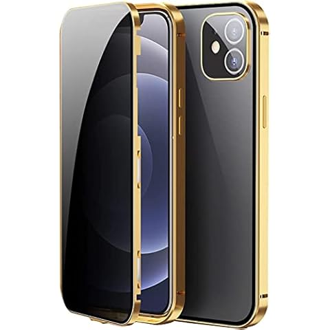 BBPM Two Sided Tempered Glass Case for iPhone 15 Pro Max/15 Pro/15 Plus Anti-Peep Cover Built in Screen Protector Double Sided Clear Full Body Protection Metal Bumper Case,Gold,for 15 Plus Cover