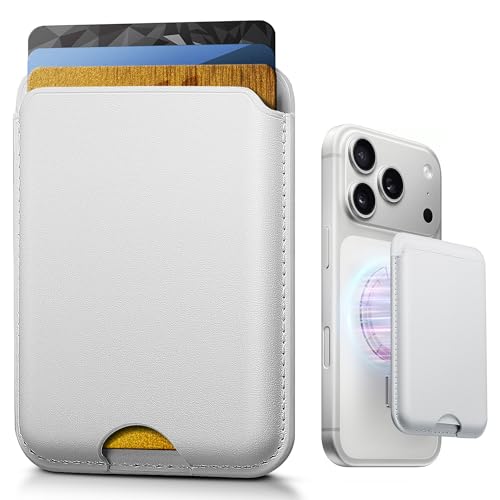 KCEASUA Stronger Magnetic Wallet for iPhone 17/16/15/14/13/12 Series & for MagSafe-compatible Cases Slim Leather Magnetic Card Holder with RFID Blocking N52 Magnet Phone Wallet Fit 3 Cards White