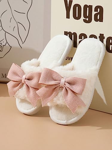 Verdusa Women's Cute Bow Fuzzy Open Toe Indoor Home Slippers Furry Outdoor Slippers3