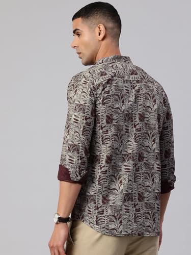 Image of Majestic Man Men's Pure Cotton Printed Mandarin Collar Regular Fit Roll-Up Sleeves Short Kurta