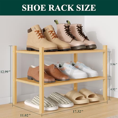 Image of Smiry Bamboo Shoe Rack, 5 Horizontal Slats, 2 Tier - 17.3 inch Wide, Natural