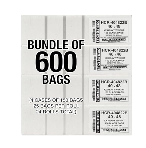 Image of Aluf Plastics 45 Gallon 22 Micron (eq) Black Trash Bags 40 inch x 48 inch 600 Count