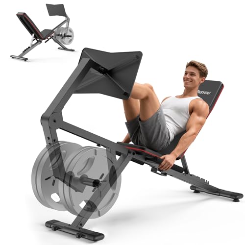 PASYOU Leg Press Machine Adjustable Weight Bench with Leg Extension Machine Leg Press Machines for Home Gym Leg Workout Machine Compatible with 1 and 2 Weight Plates