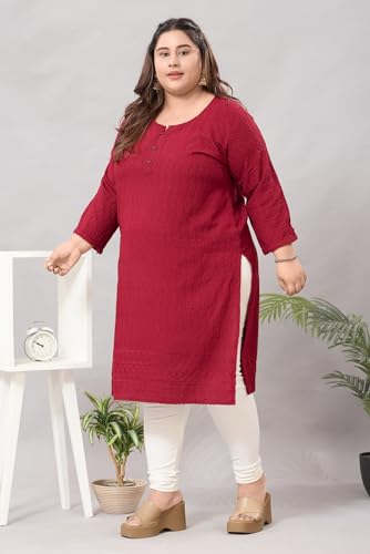 Image of DARIKA Women's Cotton Chikankari Straight Kurti Multiple Color in from Small to Plus Size.