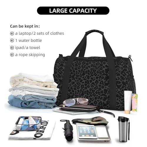 Black Leopard Print Gym Bag for Women Cheetah Travel Duffle Bag Carry On Tote Weekender Overnight Bags Large Capacity Duffel Bag Carry On Bag4