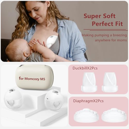 Image of 4PCS M5 Breast Pump Replacement Parts,2pcs Silicone Duckbill Valve & 2pcs Silicone Diaphragm Compatible with Momcozy M5 Wearable Breastpump, Mom Cozy Breastfeeding Essential Accessories