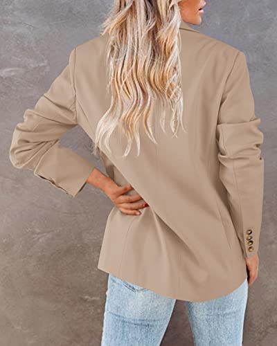 Newffr Womens Casual Blazer Jackets - Open Front Long Sleeve Lapel Collar Work Office Jackets Blazer Summer Outwear Khaki #TOP4