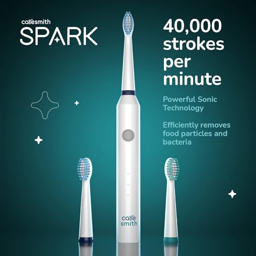Caresmith Spark Rechargeable Electric Toothbrush | 6 Operating Modes | 40000 Vibrations per Minute | 2 Brush Heads (White) - Image 3