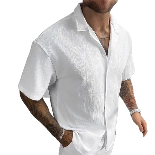 Chemise homme manche courte relaxée style cardigan en coton léger pour l'été