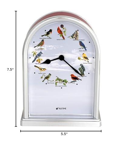 JUSTIME 7.5 inch Tall Northern Cardinal Lovely Collection Plays 12 Popular Bird's Songs Table Clock Home Deco Multi-Color Unique Gift Selection, Red & Silver - Image 3