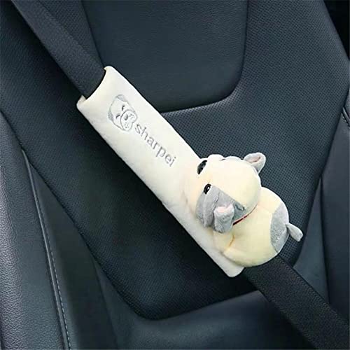 Image of Katutude Car Seat Belt Cushion Car Seat Belt Strap Cover, Cute Animal Plush Shoulder Strap Pad Seat Belt Cover Adjustable Super Soft Belt Protector for Kids Adults, Gray Dog