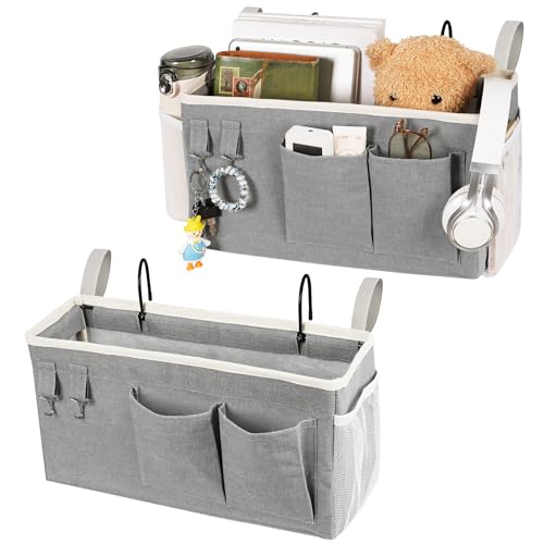 Image of Loghot Bedside Caddy /Bedside Storage Bag Hanging Organizer for Bunk and Hospital Beds,Dorm Rooms Bed Rails,Can be Placed Glasses,Books,Mobile Phones,Keys (2pc Grey)