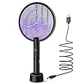 PALONE Racchetta Zanzare Elettrica, 4000V con USB Ricaricabile LED 2-In-1 Racchetta Zanzare Elettrico, Protezione Maglia a 3 Strati, Adatto per Casa Giardino Campeggio Interni ed Esterni - Nero