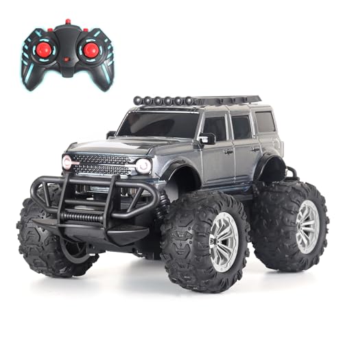 Image of popsugar Off Roader Rechargeable Remote Control Car | RC Car Monster Truck | 4 Headlight Modes | Lithium Battery | C-Type Charging | 2.4GHz Remote Controller | Made in India, Grey