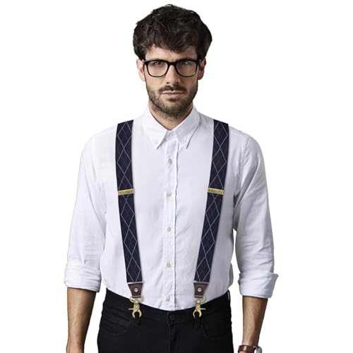 Image of Suspenders for Men, Adjustable Suspenders Gold Clip with Elastic Straps Y-Back Construction Heavy Duty for Work