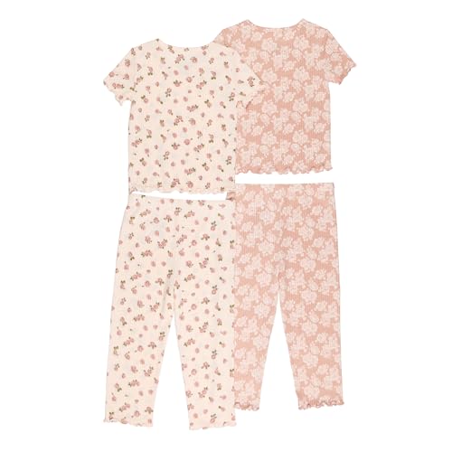 TAHARI Girls' Ribbed Short Sleeve Shirt and Pants Pajamas 2-Pack Mix N Match Sets2