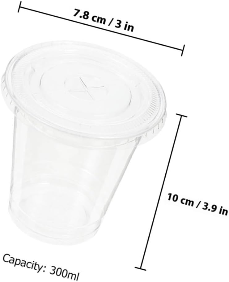 Disposable Plastic Cups with Flat Lids 10oz 300ml 100pcs Cold Drink Beverage Cups for Milk Tea Bubble Tea Party Use