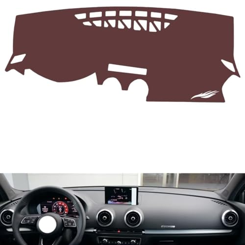 Leather Dash Board Cover mat Compatible with Audi S3 2014-2019 ，Anti-Glare and dust Protector(Brown)