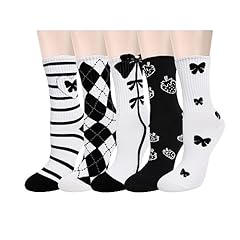 5 Pair-black White Bow Strawberry Argyle Stripe