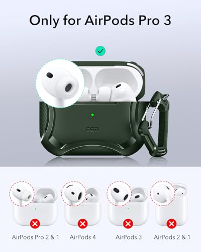 Image of ESR for AirPods Pro 3 Case (2025), Compatible with Airpods Pro 3rd Generation (USB-C Cable), Magnetic Lid, MagSafe Ready, Powerful Drop Protection, Cyber Series, Green