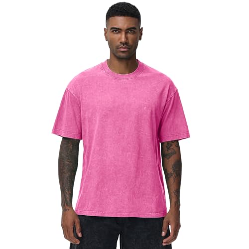 Image of Men's Oversized Cotton T-Shirts Loose Fit Vintage Washed Tee Unisex Short Sleeve Casual Shirts Tops