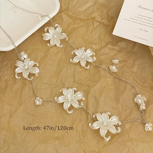 Flower Pearl Necklace Layered Pearl Choker Necklaces for Women Trendy Sexy Lilies Flowers Chain Belt Body Wasit Chain Pearls Belt Summer Jewelry Gifts2