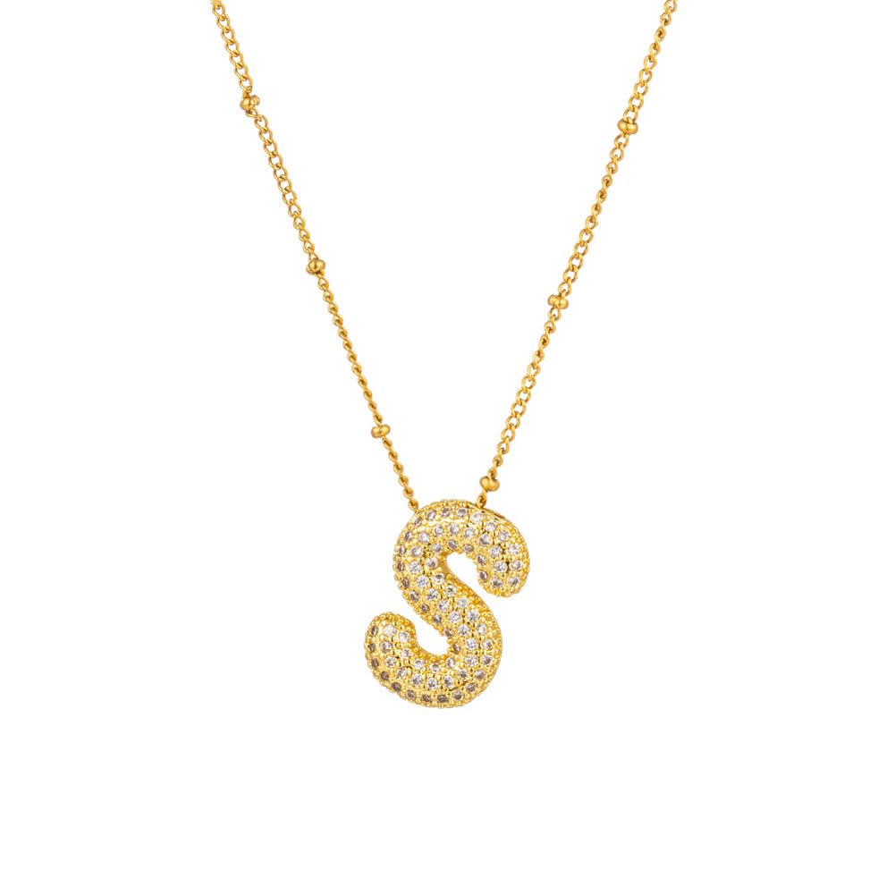 Bubble A-Z Letter 18K Anti Tarnish Gold Plated Pendant Necklace for Girls and Women | Alphabet Initial Personalized Necklaces | Stainless Steel Jewellery | Birthday Valentine Gifts for Girlfriend-image-29