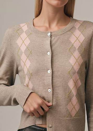 Argyle Cardigan Sweater for Women Lightweight Casual Button Down Long Sleeve Knit Sweater Tops 2025 Fall Outfits3