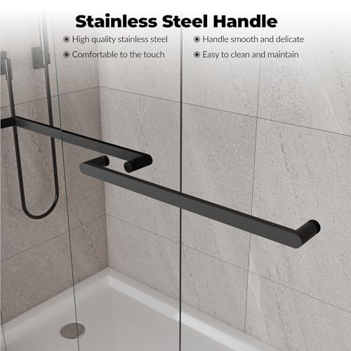 Image of 44-48 inch W x 72 inch H Frameless Sliding Shower Door, 5 /16 inch (8mm) SGCC Tempered Clear Glass with Easy-Clean Coating, 304 Stainless Steel Handle, Space-Saving Design for Walk-in Shower, Matte Black