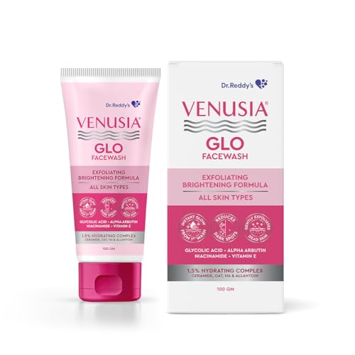 Image of Dr. Reddy's Venusia Glo Facewash | Exfoliating & Brightening Formula | Reduces Dark Spots & Gives Instant Glow from 1st wash | Enriched with Glycolic Acid, Alpha Arbutin, Niacinamide, Vitamin E, Ceramides - Oats - HA complex | All Skin Type | 100g