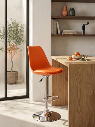 ACTIVA Rapid Bar Stool Chair with Adjustable Height|Comfortable Padded Seat & Footrest Chair|Modern Counter & Kitchen Seating for Home/Bar/Cafe |Durable Metal Stool Chair (Orange, Set 1)