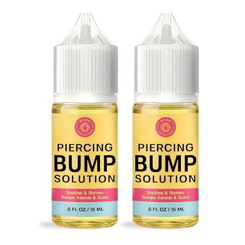 Image of BASE LABORATORIES Piercing Bump Solution & Keloid Bump Removal | Soothing Piercing Aftercare for Piercing Bumps & Keloid Scar Removal | Ear & Nose Keloid Bumps Piercing Aftercare Solution Oil | 0.5 oz