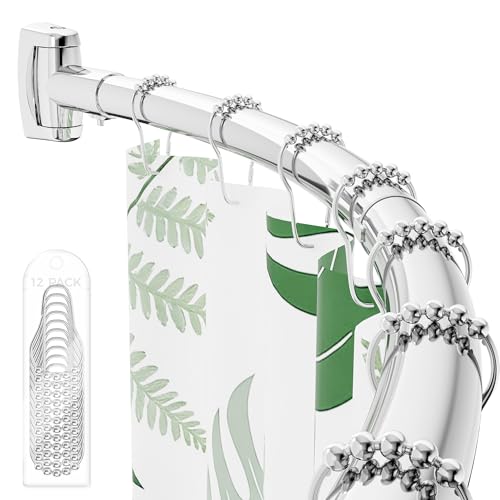 ENJOYBASICS Curved Shower Curtain Rod with Shower Rings, Adjustable Round Bathroom Rod for Extra...