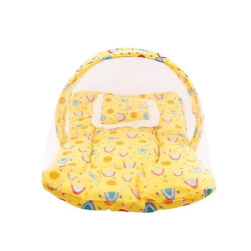 Bumtum Baby Bed, Mosquito Net & Neck Pillow, Baby Gadda Set for New Born, 0-6 Month, Printed Baby Bedding, Baby Sun Sleeping Bed of 71cm x 47cm x 5cm, Light Yellow, Cotton, Free Size