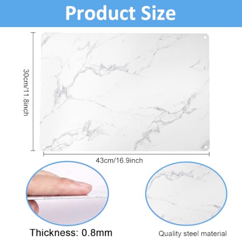 Image of Large Stainless Steel Magnetic Board 17.5 x 11.5 Inches, Wall Mounted Magnet Plate with 3M Adhesive & Screws for Notes, Photos, Home, Kitchen, Office Display (Marble)