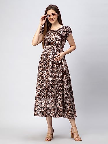 Image of CEE 18 Cotton Rayon A-Line Flaired Maternity Feeding Kurti for Women with Zippers | Pregnancy Dress for Women | Breastfeeding Dress for Women | Nursing Dress for Women Pre and Post Pregnancy