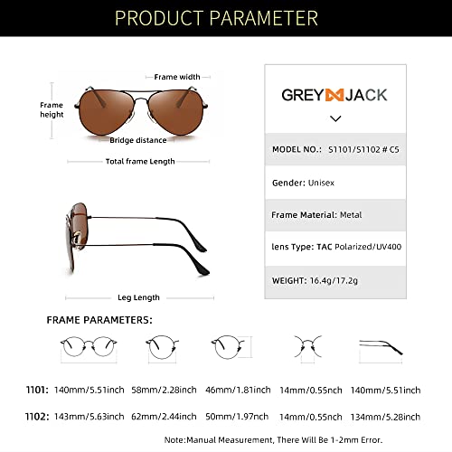 Image of grey jack Polarized Aviator Sunglasses lightweight Stylish Glasses for Men Women UV Protection S110102