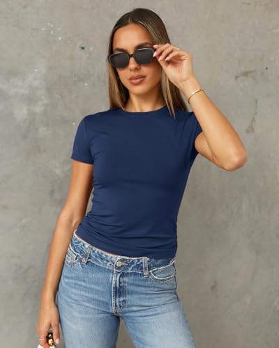 Image of Abardsion Women's Casual Basic Slim Fit T Shirts | Summer Clothes 2026 Going Out Crop Tops Short Sleeve Crew Neck Ladies Tees