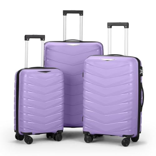 V-shaped Stripes 3-in-1 Pp Trolley Case 20in 24in 28in Pp Iron Trolley Fashionable Color - Taro Purple (grain Pattern)