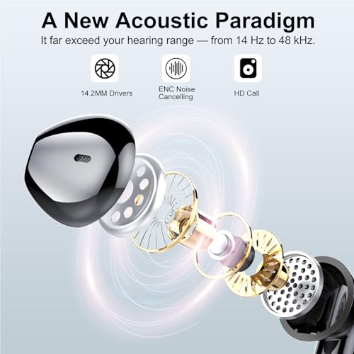 Image of Jesebang Wireless Earbuds, Bluetooth 5.4 Headphones HiFi Stereo, Bluetooth Earbuds with ENC Noise Cancelling Mic, 36H LED Display Ear Buds, IPX7 in Ear Earphones for Phone Tablet Laptop Sports, Black