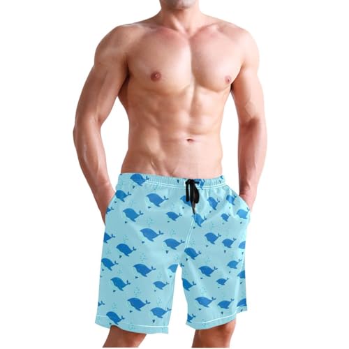 Ocean Whale Blue Mens Swim Trunks Quick Dry Beach Shorts with Pocket S 23031834
